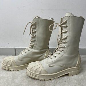 Christian Dior Women's White Lace Up Combat Leather Boot Shoes Size 40